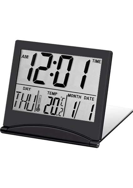 Elektronik Katlanır LCD Dijital Alarmlı Saat Saat Masaüstü Sıcaklık Higrometre Saat Hava Istasyonu Masa Masa Saati Siyah (Yurt Dışından)