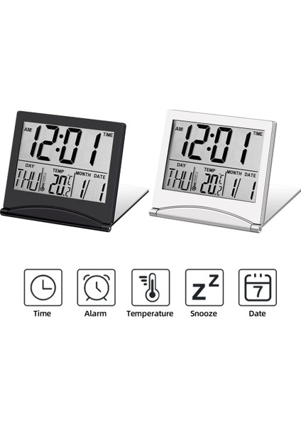 Elektronik Katlanır LCD Dijital Alarmlı Saat Saat Masaüstü Sıcaklık Higrometre Saat Hava Istasyonu Masa Masa Saati Siyah (Yurt Dışından) modelleri
