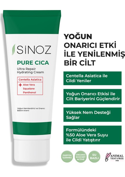 Pure Cica Yoğun Onarıcı Yatıştırıcı Nemlendirici Bakım Kremi 50 ML Tahriş Olmuş Hasarlı Ciltler için