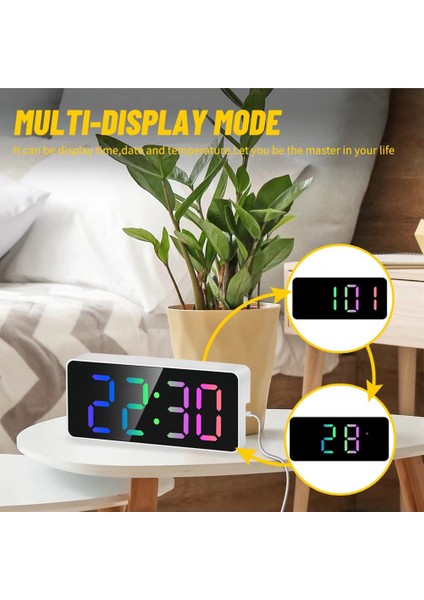 Gökkuşağı Renkli LED Dijital Çalar Saat, Erteleme, Ayarlanabilir Ses Seviyesi, Kolay Kullanım, Yatak Odası Için Çıkış Gücü, Masa, Beyaz (Yurt Dışından) indirimleri