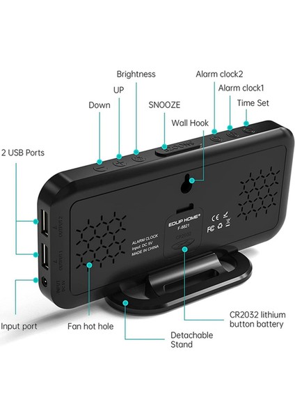 Hd Ayna Çalar Saat Dijital Haftanın Günü Ekranı Gece Modu Sınırsız Erteleme Masa Saati 12/24H Çift Alarm/led Saat A (Yurt Dışından) modelleri