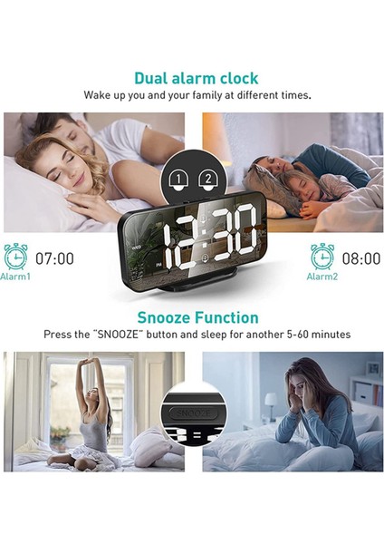 Hd Ayna Çalar Saat Dijital Haftanın Günü Ekranı Gece Modu Sınırsız Erteleme Masa Saati 12/24H Çift Alarm/led Saat A (Yurt Dışından) indirimleri