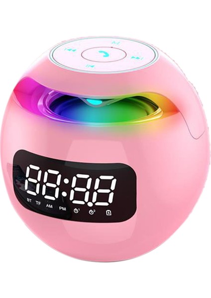 Kablosuz Bluetooth Hoparlör Ses Kutusu Saat Alarmı Renkli Gece Lambası Mic ile USB 5.0 Adaptörü Saat Sürümü Pembe (Yurt Dışından)