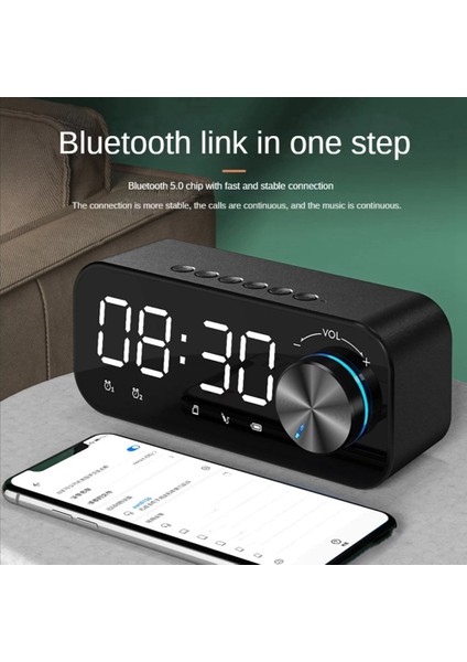 Ayna Kablosuz Bluetooth 5.0 Hoparlör Taşınabilir Mini Saat Ev Saati Çalar Saat Masaüstü Ses Bluetooth Hoparlör (Yurt Dışından)