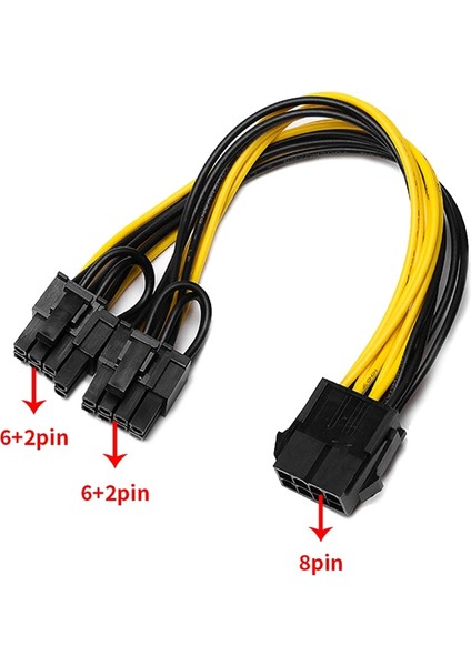 Gpu 8pin To 2X8PIN(6+2) Grafik Kartı Madenci Için Çift Pcı-E Pcıe 8pin Güç Kaynağı Splitter Kablo Kordonu 21 cm (Yurt Dışından)