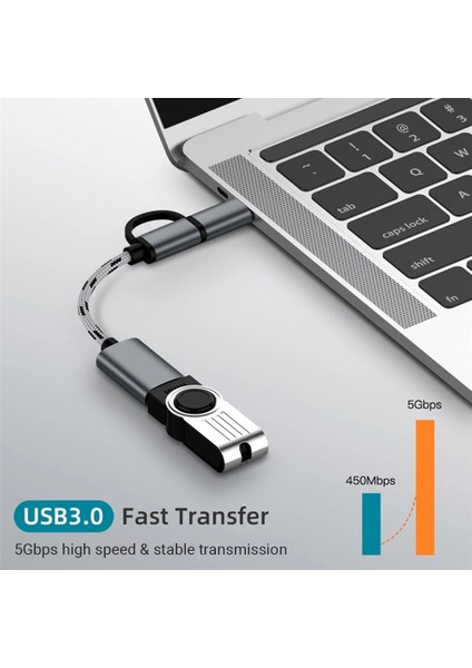 2'si 1 Arada USB Otg Kablo Tip-C / Mikro Usb'den USB 3.0'a Adaptör Örgülü Android Telefon Için Tasarlanmış Veri Aktarım Kablosu (Gri) (Yurt Dışından)