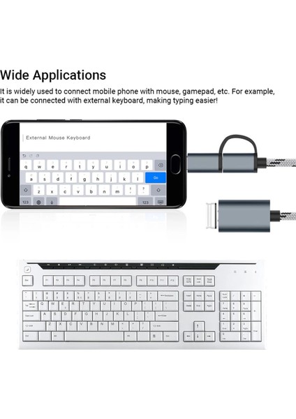 2'si 1 Arada USB Otg Kablo Tip-C / Mikro Usb'den USB 3.0'a Adaptör Örgülü Android Telefon Için Tasarlanmış Veri Aktarım Kablosu (Gri) (Yurt Dışından)