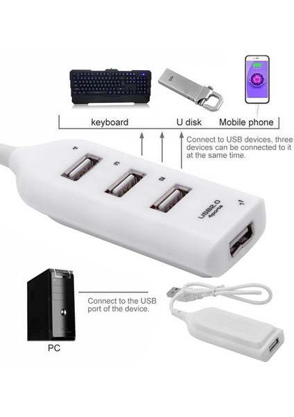 USB Hub 2.0 Çoklu USB Yüksek Hızlı Hub Splitter 4-Port USB Hub Adaptörü Dizüstü Bilgisayar Alıcısı Bilgisayar Aksesuarları Siyah (Yurt Dışından)