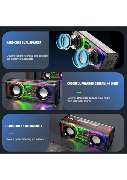 Şeffaf Bluetooth Hoparlörler Rgb Işık Kablosuz Açık Hava Sporları Bluetooth Ses Tws Subwoofer Hoparlör-Siyah (Yurt Dışından)