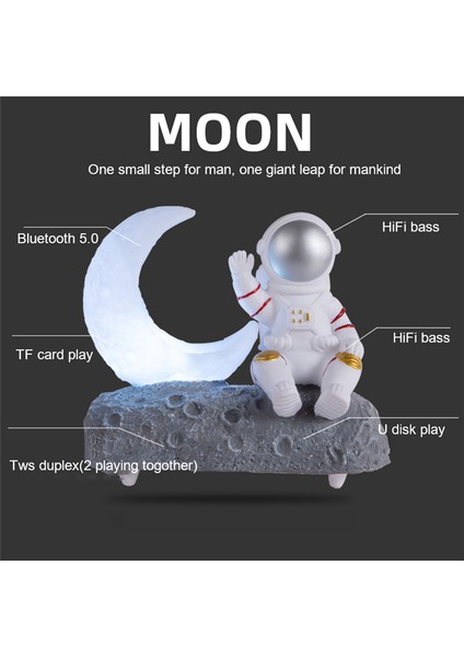 Astronot Kablosuz Bluetooth Hoparlör LED Işıklı Ay Işığı Akıllı Başucu Gece Lambası Doğum Günü Hediyesi Süs-Altın (Yurt Dışından)