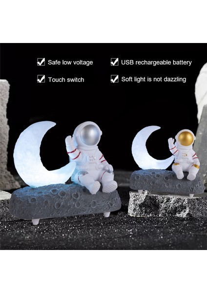 Astronot Kablosuz Bluetooth Hoparlör LED Işıklı Ay Işığı Akıllı Başucu Gece Lambası Doğum Günü Hediyesi Süs-Altın (Yurt Dışından)