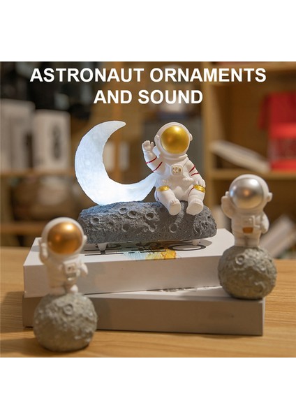 Astronot Kablosuz Bluetooth Hoparlör LED Işıklı Ay Işığı Akıllı Başucu Gece Lambası Doğum Günü Hediyesi Süs-Altın (Yurt Dışından)