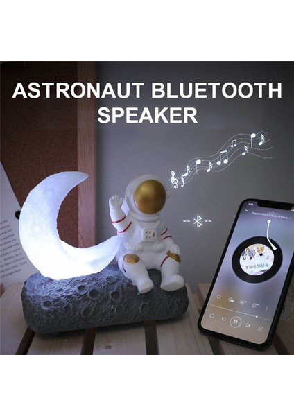 Astronot Kablosuz Bluetooth Hoparlör LED Işıklı Ay Işığı Akıllı Başucu Gece Lambası Doğum Günü Hediyesi Süs-Altın (Yurt Dışından)