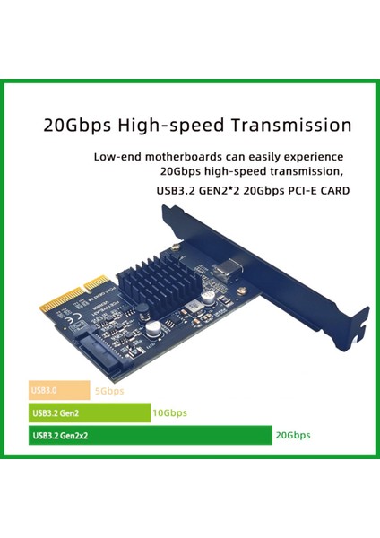 Pcıe - Type-C Pcı Express Pcı-E 4x - Usb3.2 GEN2X2 20 Gbps Type-C Genişletme Kartı ASM3242 Adaptörü (Yurt Dışından)