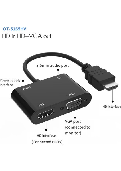 1080P 1'i 1 Arada Hd'den Vga'ya Hd Dönüştürücü Bilgisayar Projeksiyonu - Hd Ürünleri Için Tv Adaptörüne VGA Ürünlerini Bağlama (Yurt Dışından)