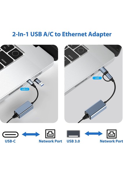 USB 3.0 - Ethernet Adaptörü, USB C - RJ45 Gigabit Lan 1000 Mbps Kablolu Ağ, Ağ Adaptörü, Windows Için (Yurt Dışından)