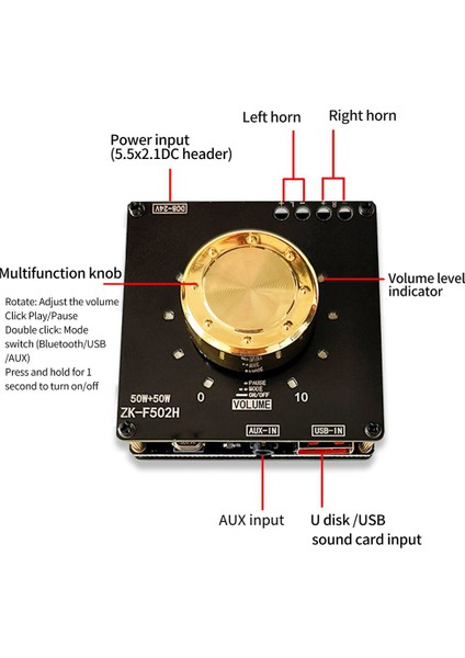 -F502H 5.1bluetooth Güç Amplifikatör Kartı 50W 2.0 Kanal Amplifikatör Kartı, Ses Kutusu Için Kısa Devre Korumalı (Yurt Dışından)
