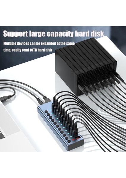 11 Bağlantı Noktalı Usb3.0 Ayırıcı Bilgisayar Genişletici USB Hub 2.4A Hızlı Şarj Bağlantı Noktası Harici 12V Güç Kaynağı - Abd Tak (Yurt Dışından)