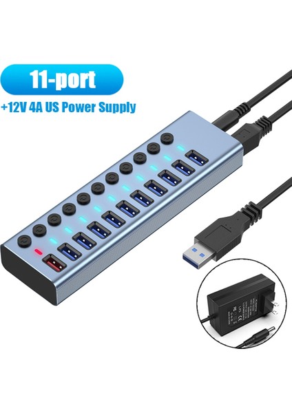 11 Bağlantı Noktalı Usb3.0 Ayırıcı Bilgisayar Genişletici USB Hub 2.4A Hızlı Şarj Bağlantı Noktası Harici 12V Güç Kaynağı - Abd Tak (Yurt Dışından)