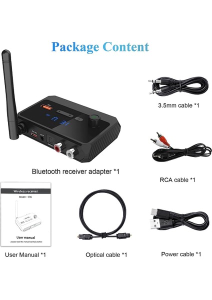 Stereo Alıcı Için Bluetooth Adaptörü - Bluetooth 5.3 Alıcı, Ev Stereo Sistemi Için Kablosuz Ses Adaptörü (Yurt Dışından)