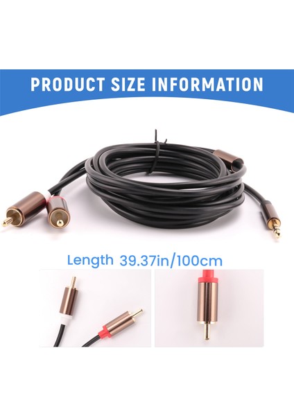 Jack 3.5mm - 2 Rca Ses Kablosu Aux Splitter 3.5mm Stereo Erkek - Erkek Rca Adaptörü 2 Hoparlör Kablosu 1 M (Yurt Dışından)