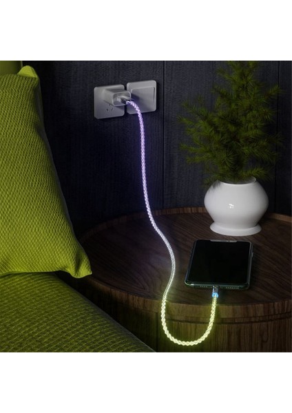 Hızlı Şarj Için USB Tip C Hızlı Şarj Rgb Solunumlu Parlak Degrade Renkli Veri Kablosu (Yurt Dışından)