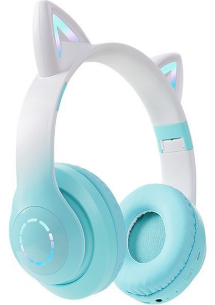 LED Flaş Işık Kulaklık Sevimli Kediler Kulaklar Kablosuz Kulaklık Mic ile Çocuk Kız Stereo Müzik Kulaklıklar Tws Bluetooth 5.0 B (Yurt Dışından)