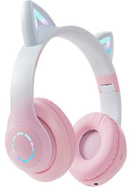 LED Flaş Işık Kulaklık Sevimli Kediler Kulaklar Kablosuz Kulaklık Mic ile Çocuk Kız Stereo Müzik Kulaklıklar Tws Bluetooth 5.0 B (Yurt Dışından)