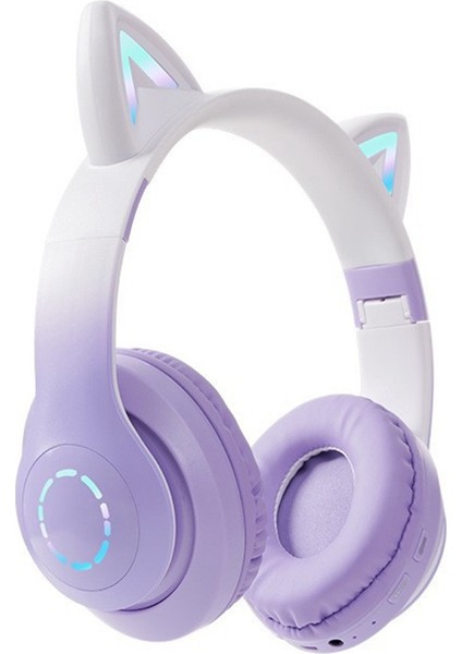 LED Flaş Işık Kulaklık Sevimli Kediler Kulaklar Kablosuz Kulaklık Mic ile Çocuk Kız Stereo Müzik Kulaklıklar Tws Bluetooth 5.0 B (Yurt Dışından)