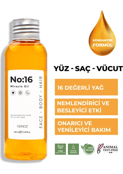 No:16 Nemlendirici Besleyici Yenileyici Işıltı Verici Mucizevi Onarıcı Bakım Yağı 100 ML