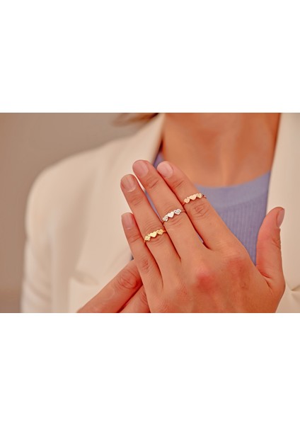 925 Ayar Gümüş Üç Kalp Yan Kalpler Kalemli Yüzük fırsatları