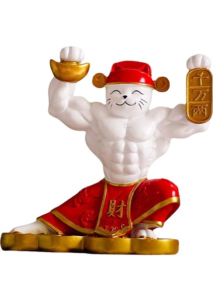 Güçlü Kol Şanslı Kedi Heykeli Hayvan Heykel Süsleme Yatak Odası Masaüstü Kırmızı 21CMX12CMX19.5CM (Yurt Dışından) modelleri