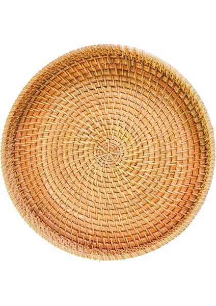 Rattan Yuvarlak Servis Tepsisi Hasır Tabak Kek Tabağı Tabağı El Dokuma Servis 22CMX3CM (Yurt Dışından)