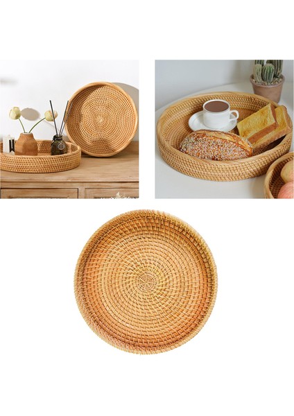 Rattan Yuvarlak Servis Tepsisi Hasır Tabak Kek Tabağı Tabağı El Dokuma Servis 22CMX3CM (Yurt Dışından)