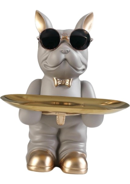 Iskandinav Köpek Heykel Heykeli Tepsi Çeşitli Eşyalar Depolama Masa Düzenleyici Reçine B-Bej (Yurt Dışından)