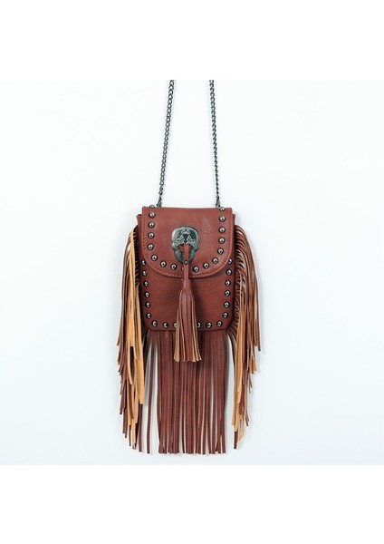 Trendy Moda Yumuşak Deri Perçin Püskül Çanta Zincir Omuz Messenger Küçük Çanta Kadın Çantası (Yurt Dışından)