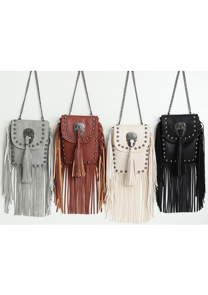 Trendy Moda Yumuşak Deri Perçin Püskül Çanta Zincir Omuz Messenger Küçük Çanta Kadın Çantası (Yurt Dışından) fiyatları