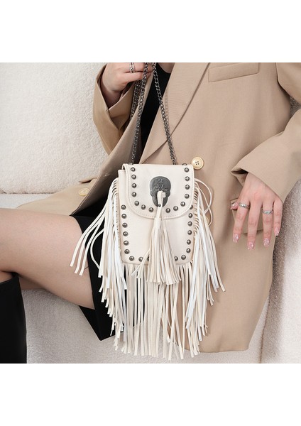 Trendy Moda Yumuşak Deri Perçin Püskül Çanta Zincir Omuz Messenger Küçük Çanta Kadın Çantası (Yurt Dışından) modelleri