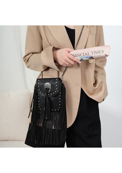 Trendy Moda Yumuşak Deri Perçin Püskül Çanta Zincir Omuz Messenger Küçük Çanta Kadın Çantası (Yurt Dışından) fırsatları