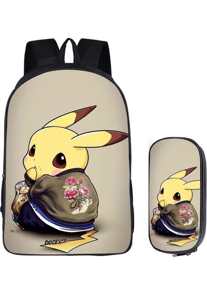 3D Anime Okul Çantası 2 Parça Set Büyük Kapasiteli Sırt Çantası Pokémon Okul Çantası Kalem Kutusu (Yurt Dışından)