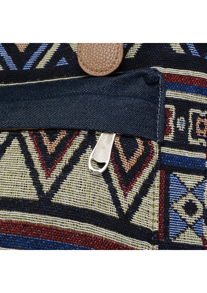 Etnik Tarz Kadın Sırt Çantası Denim Kontrast Renkli Sırt Çantası Büyük Kapasiteli Rahat Okul Çantası (Yurt Dışından)