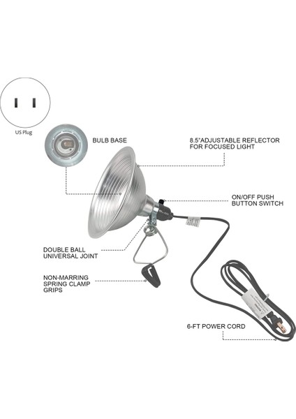 Ayrılabilir 8.5 Inç Alüminyum Reflektör ile Kelepçe Lamba Işığı 150 Watt 2pk Sürüngen Pet Abajur Isı Lambası Abd Plug (Yurt Dışından) fiyatları