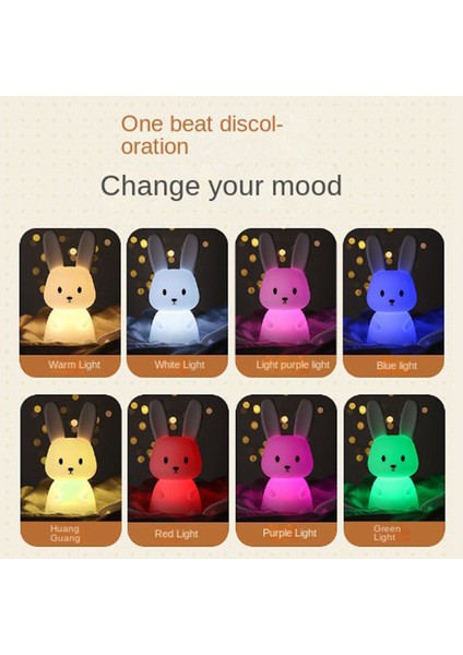 LED Gece Lambası Tavşan Hayvan Karikatür Silikon Lamba Kısılabilir USB Şarj Edilebilir Çocuk Uyku Işığı Doğum Günü Hediyesi (Yurt Dışından)
