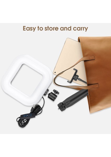 D21 7 Inç LED Kare Dolgu Işığı 3 Vites Ayarı Dolgu Işığı Telefon Tripod USB Katlanabilir Telefon Tutucu (Yurt Dışından) modelleri