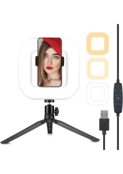 D21 7 Inç LED Kare Dolgu Işığı 3 Vites Ayarı Dolgu Işığı Telefon Tripod USB Katlanabilir Telefon Tutucu (Yurt Dışından) fırsatları