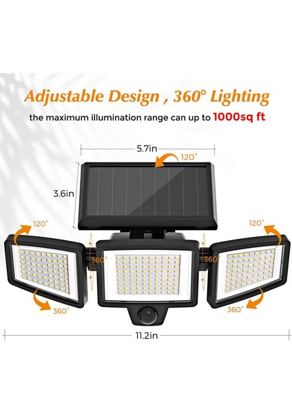 210 LED Dış Mekan Güneş Işığı Hareket Sensörü Sokak Lambası Güneş Bahçe Dekorasyon Duvar Lambası 270 Derece Geniş Açı (Yurt Dışından)