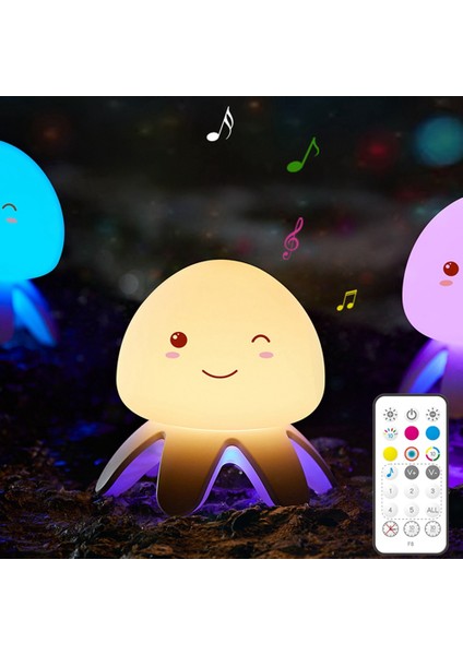 Denizanası Gece Lambası Uzaktan Kumandalı Müzik Rengi Değişen 1200MAH USB Şarj Edilebilir Silikon Başucu Lambası (Yurt Dışından) modelleri
