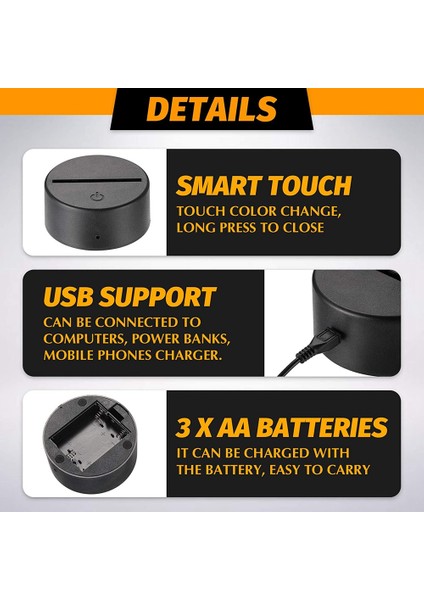 3D LED Gece Lambası Lamba Tabanı Iki Ton 7 Renk Akrilik ve Reçine Cam Beyaz Için Uzaktan USB Kablosu ile LED Lamba Tabanı (Yurt Dışından)