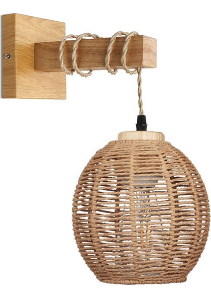Retro Duvar Lambası Dokuma Rattan Ahşap Aplikler Oturma Odası Başucu Lambası Eski Yatak Odası Dekorasyon Aydınlatma-B (Yurt Dışından)