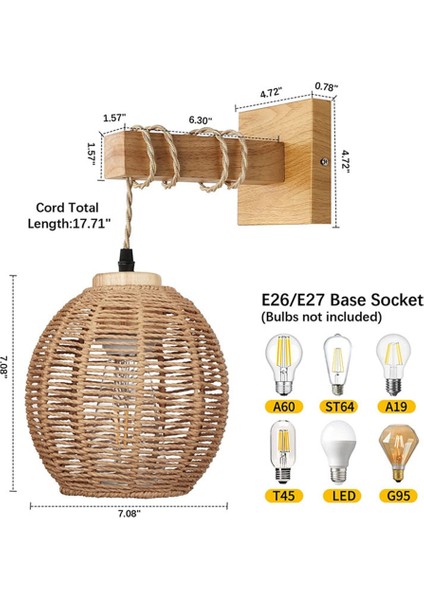 Retro Duvar Lambası Dokuma Rattan Ahşap Aplikler Oturma Odası Başucu Lambası Eski Yatak Odası Dekorasyon Aydınlatma-B (Yurt Dışından) fırsatları
